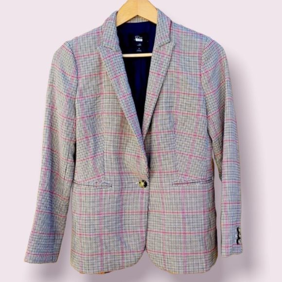 J. Crew Parke Plaid Blazer Coat Tan and Red Size 4